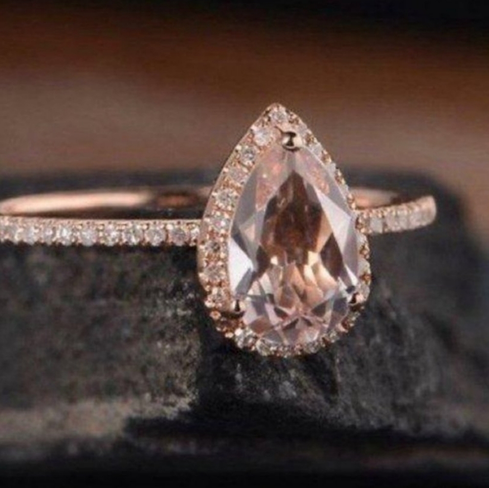 NEW 5CT Rose Gold Teardrop Morganite and diamond Ring size 6